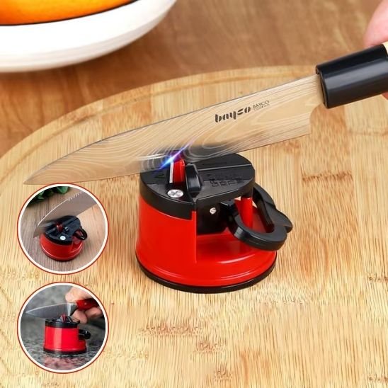 aiguiseur couteau ventouse rouge affutage lame planche bois