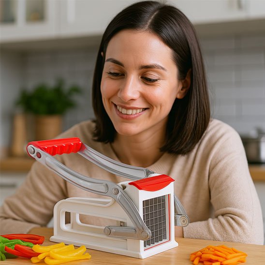 Coupe frite femme heureuse 